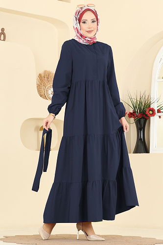 moda selvim Dress 3075KTR750 Navy Blue - Thumbnail