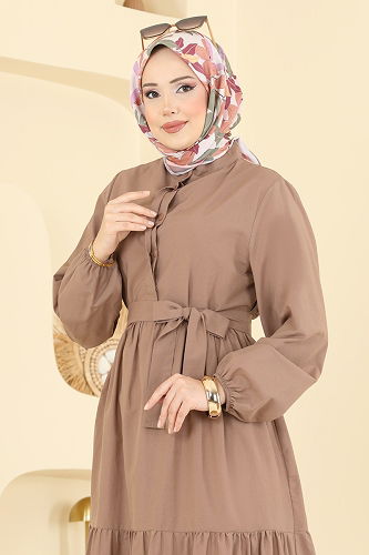 moda selvim الفستان بيج 3075KTR750 - Thumbnail