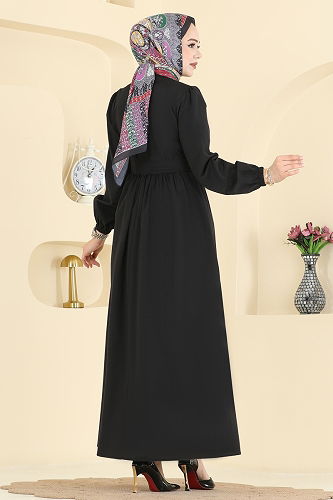 moda selvim الفستان أسود 3076KTR750 - Thumbnail