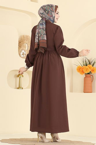 moda selvim الفستان بني 3076KTR750 - Thumbnail