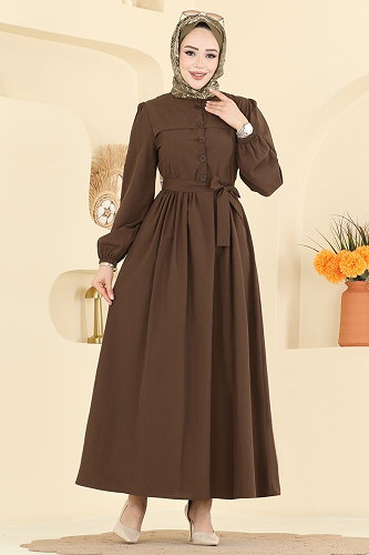 moda selvim Dress 3076KTR750 Light Brown - Thumbnail