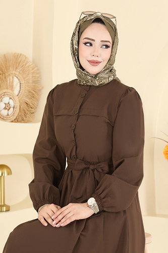 moda selvim Dress 3076KTR750 Light Brown - Thumbnail