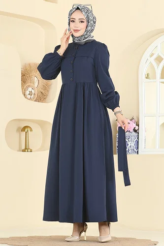 moda selvim Dress 3076KTR750 Light Navy Blue - Thumbnail