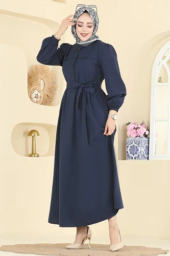 moda selvim Dress 3076KTR750 Light Navy Blue - Thumbnail