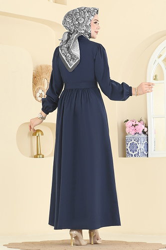 moda selvim الفستان كحلي فاتح 3076KTR750 - Thumbnail