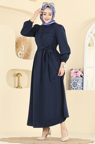 moda selvim Dress 3076KTR750 Navy Blue - Thumbnail