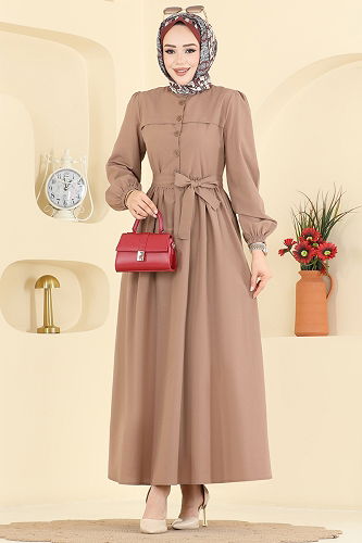 moda selvim الفستان بيج 3076KTR750 - Thumbnail