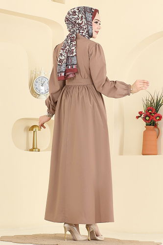 moda selvim الفستان بيج 3076KTR750 - Thumbnail