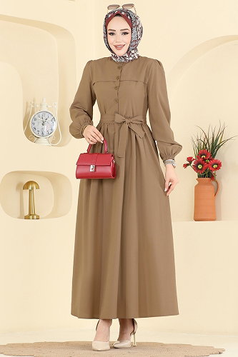 moda selvim الفستان بيج 3076KTR750 - Thumbnail