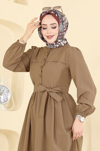 moda selvim الفستان بيج 3076KTR750 - Thumbnail