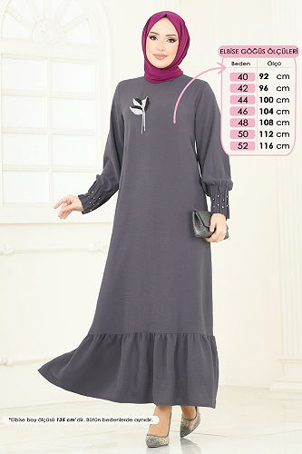 moda selvim الفستان رمادي غامق 3077HBS856 - Thumbnail
