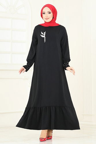 moda selvim الفستان أسود 3077HBS856 - Thumbnail