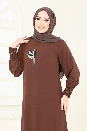 moda selvim الفستان بني 3077HBS856 - Thumbnail