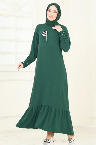 moda selvim Dress 3077HBS856 Emerald - Thumbnail