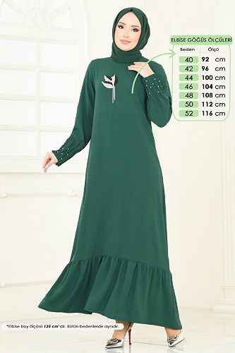 moda selvim Dress 3077HBS856 Emerald - Thumbnail
