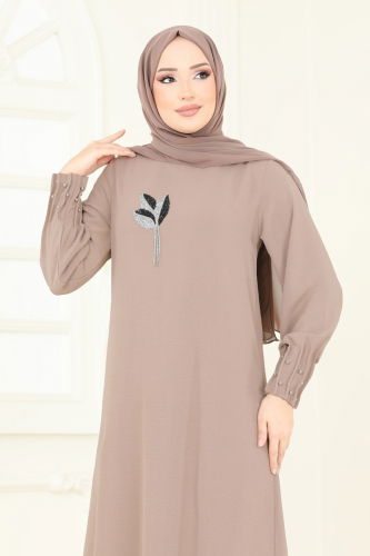 moda selvim الفستان بيج 3077HBS856 - Thumbnail