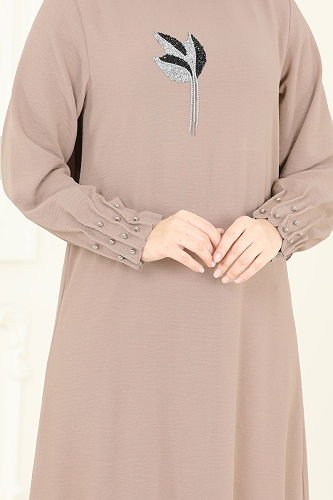 moda selvim الفستان بيج 3077HBS856 - Thumbnail