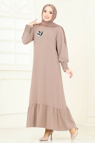 moda selvim الفستان بيج 3077HBS856 - Thumbnail