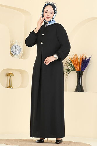 moda selvim الفستان أسود 3078KTR750 - Thumbnail