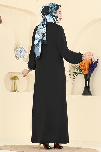 moda selvim الفستان أسود 3078KTR750 - Thumbnail