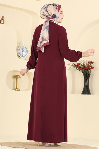 moda selvim Dress 3078KTR750 Burgundy - Thumbnail