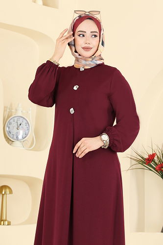 moda selvim الفستان خمري 3078KTR750 - Thumbnail