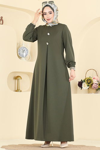 moda selvim الفستان اخضر عفني 3078KTR750 - Thumbnail