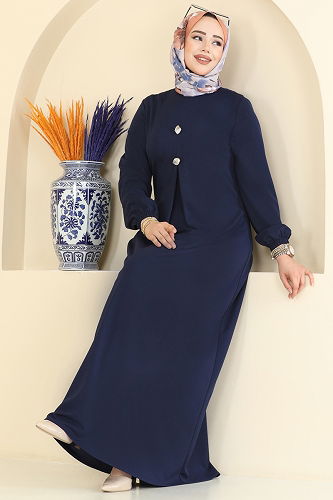 moda selvim Dress 3078KTR750 Navy Blue - Thumbnail