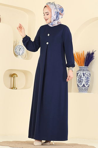 moda selvim Dress 3078KTR750 Navy Blue - Thumbnail