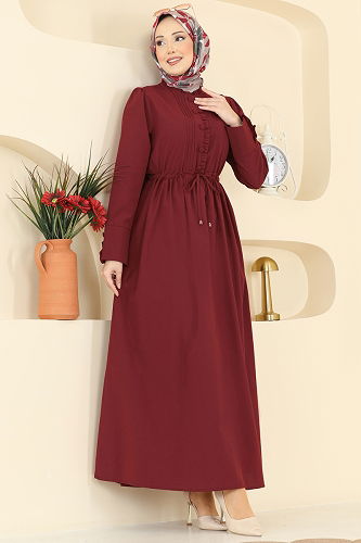 moda selvim الفستان خمري 3079KTR750 - Thumbnail