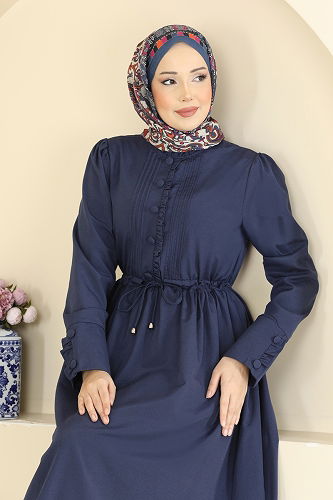 moda selvim Dress 3079KTR750 Light Navy Blue - Thumbnail