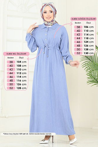 moda selvim Dress 307HBS856 Light Denim - Thumbnail