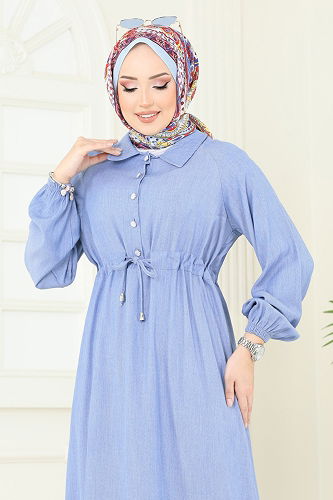 moda selvim الفستان جينز فاتح 307HBS856 - Thumbnail