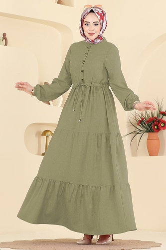 moda selvim Dress 3083KTR750 Almond Green - Thumbnail