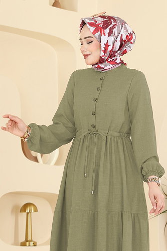 moda selvim الفستان أخضر عشبي 3083KTR750 - Thumbnail