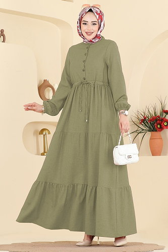 moda selvim الفستان أخضر عشبي 3083KTR750 - Thumbnail