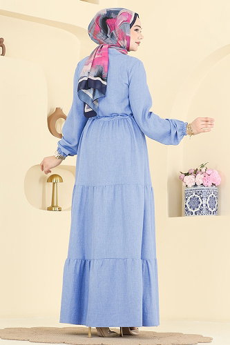 moda selvim Dress 3083KTR750 Baby Blue - Thumbnail