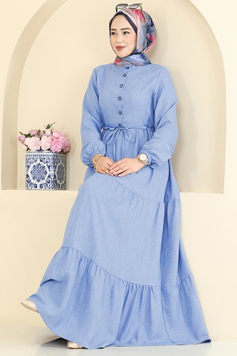 moda selvim Dress 3083KTR750 Baby Blue - Thumbnail