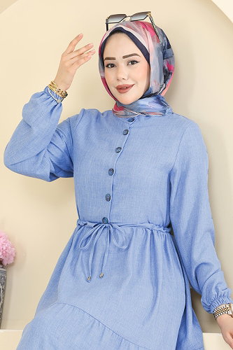 moda selvim الفستان أزرق فاتح 3083KTR750 - Thumbnail