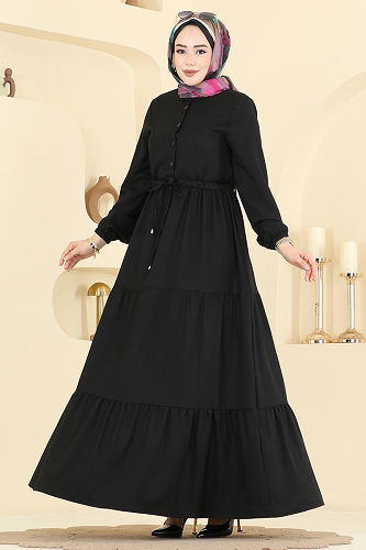 moda selvim الفستان أسود 3083KTR750 - Thumbnail