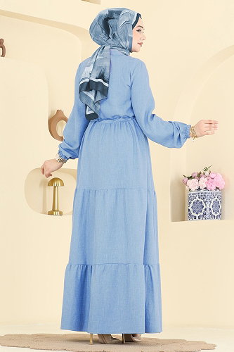 moda selvim الفستان أزرق 3083KTR750 - Thumbnail