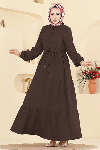 moda selvim الفستان بني 3083KTR750 - Thumbnail