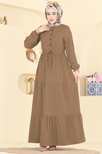 moda selvim الفستان بيج غامق 3083KTR750 - Thumbnail