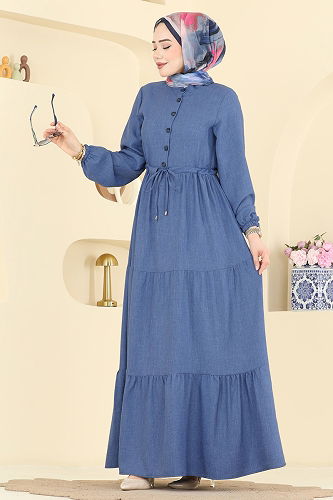 moda selvim Dress 3083KTR750 Indigo - Thumbnail