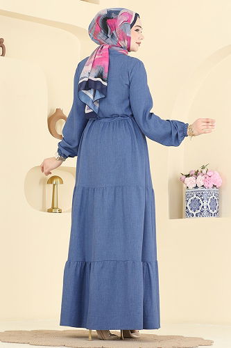 moda selvim Dress 3083KTR750 Indigo - Thumbnail