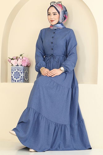 moda selvim الفستان ازرق 3083KTR750 - Thumbnail