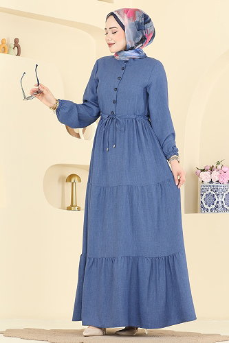 moda selvim الفستان ازرق 3083KTR750 - Thumbnail