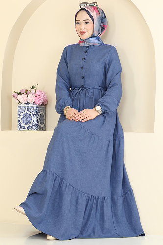 moda selvim الفستان ازرق 3083KTR750 - Thumbnail