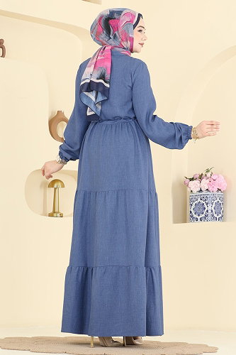 moda selvim الفستان ازرق 3083KTR750 - Thumbnail