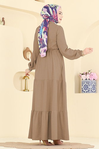 moda selvim الفستان بيج فاتح 3083KTR750 - Thumbnail